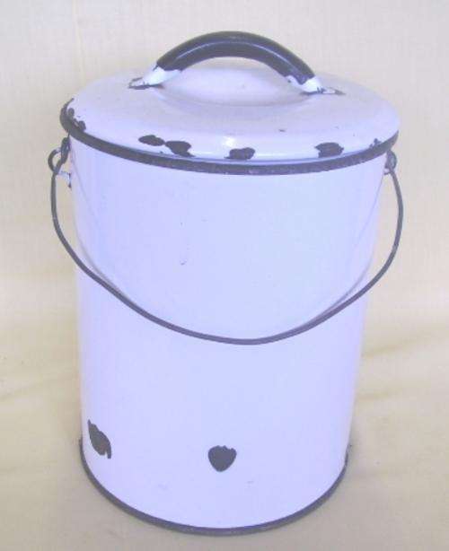 VINTAGE ENAMEL CANISTER WITH LID