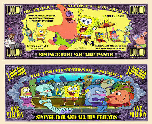 A SPONGEBOB SQUAREPANTS  NOVELTY MILLION DOLLAR BILL