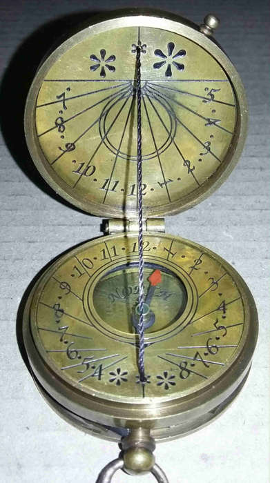 Pocket Sundial Compass Brass Antique Finsh