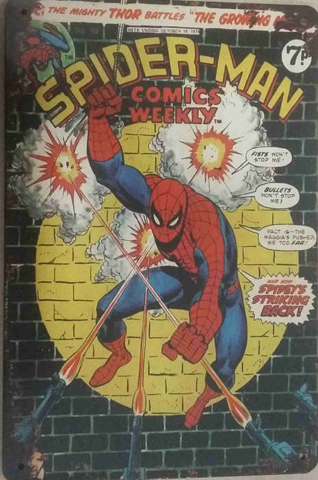 Spider Man, Spider-man vintage/ retro Marvel comics distressed metal sign