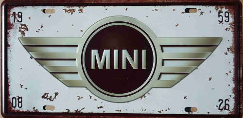 Mini cooper embossed metal license plate.