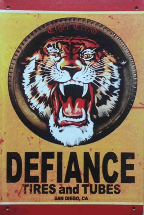 Defiance Tires & tubes vintage style, metal sign.