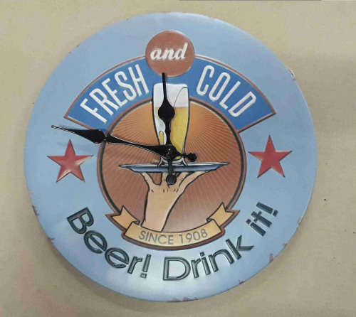 Fresh & cold beer metal clock.