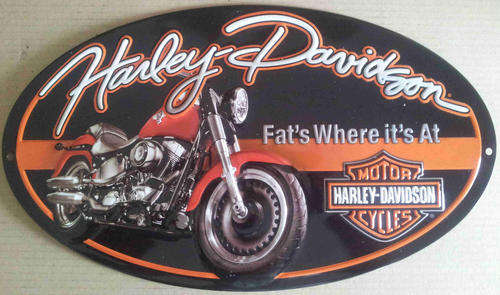 Harley Davidson - "Fats where it's at" embossed metal sign                    mt24