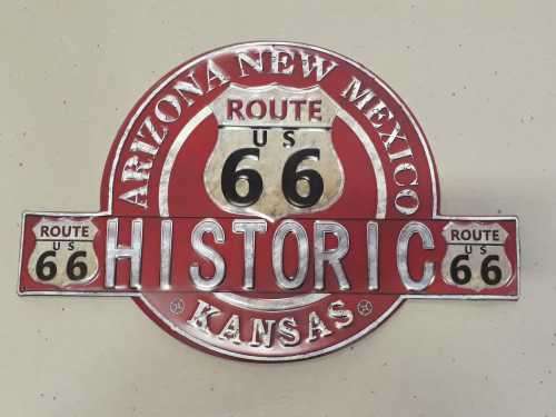 Historic Route 66 embossed metal sign.