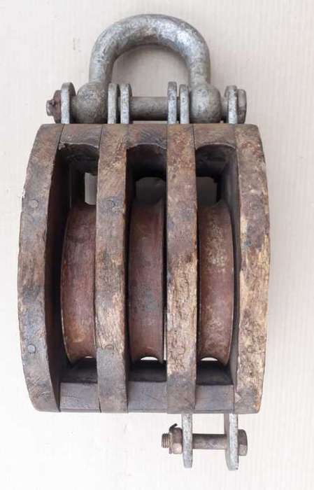 Vintage Wooden triple Pulley. OLD