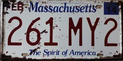 Massachusetts State of America metal license plate