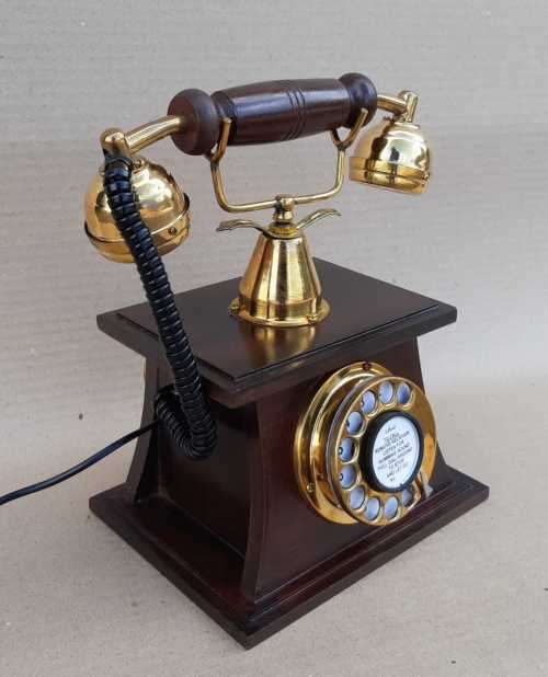 Decorative Vintage Wood & Brass Telephone