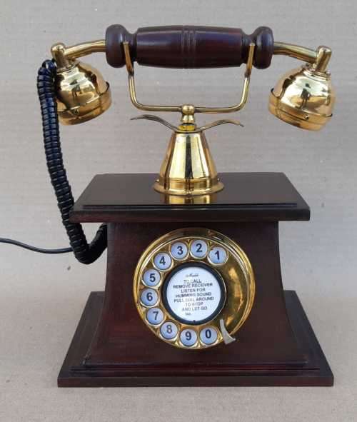 Decorative Vintage Wood & Brass Telephone