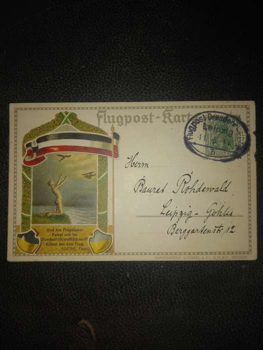 Vintage postcard 1914 Germany flugpost karte dresden to liepzig