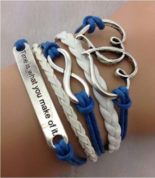 Bracelet-Infinity, heart to heart,"time is what you make of it"