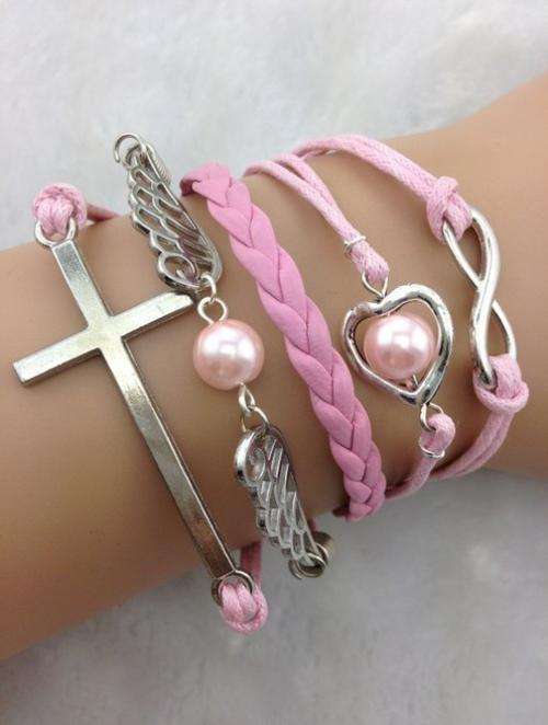 Bracelet-Cross,wings, heart and infinity charm