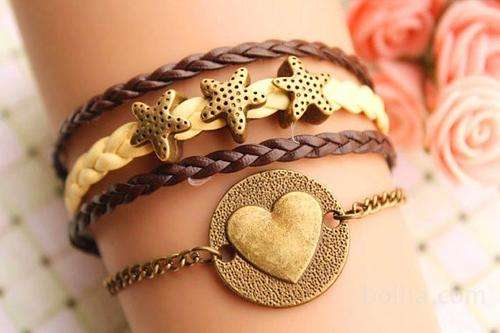 Bracelet- Starfish and heart on a chain charm