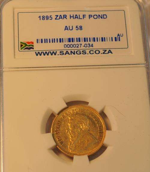 1895 ZAR GOLD HALF POND GRADED AU58 HERNS PRICE R50 000 UNC NO RESERVE R1 START HAPPY BIDDING