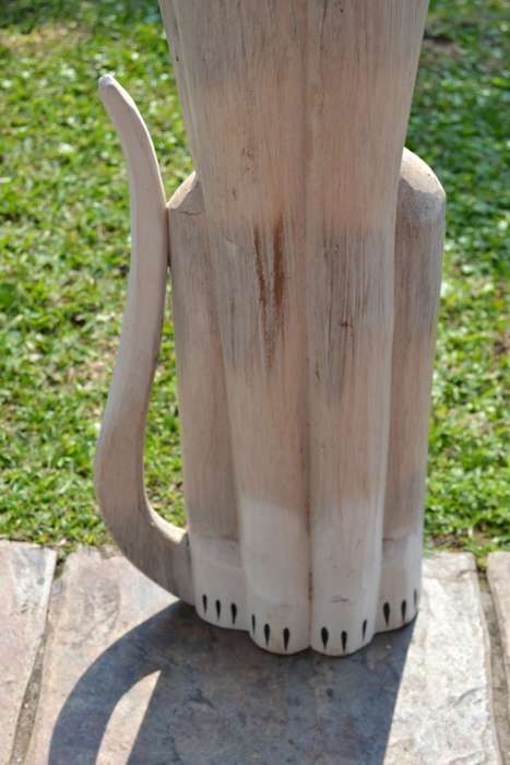 Standing Wooden Cat Carving