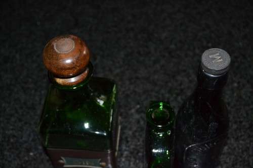 Green Glass Gin Decanter and Pub Decor Bottles