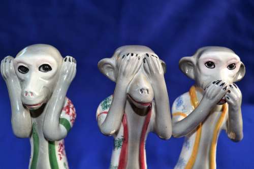 Vintage Porcelain Monkey "See No Evil, Hear No Evil, Speak No Evil" Figures - Made in Italy