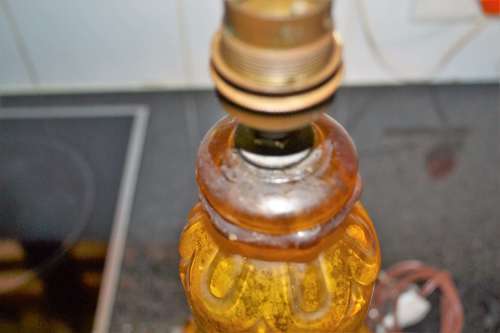 Vintage Amber Glass Lamp with Metal Rococo Style Base