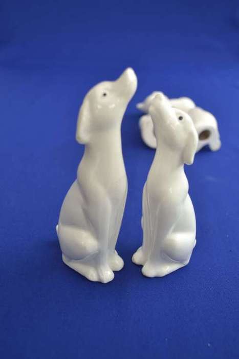 White porcelain Dog and Cat figures - Small