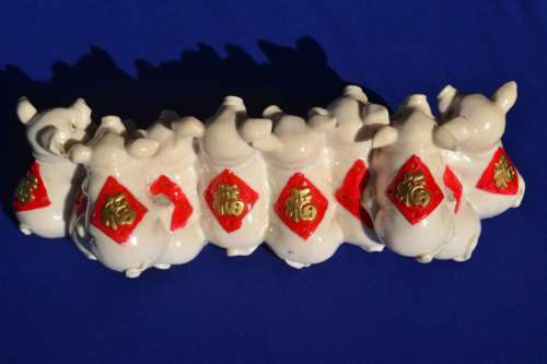 True Vintage Chinese Ornament - 10 Pigs at Water Trough