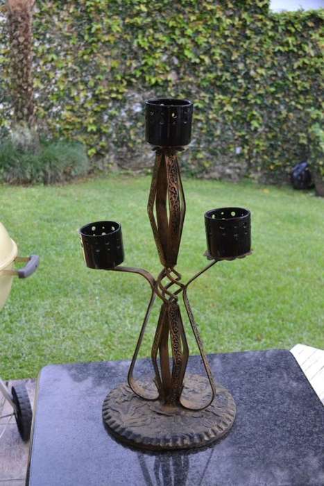 Vintage Brass Tone Metal Three Tiered Candle Holder