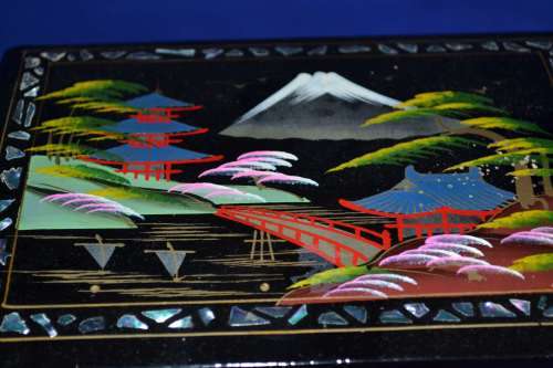 Vintage Black Lacquer Japanese Musical Jewellery Box