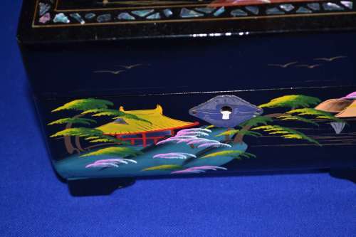 Vintage Black Lacquer Japanese Musical Jewellery Box