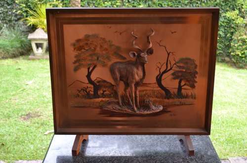 Vintage Copper Art Fireplace Sreen - Kudu 3d