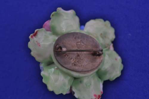 Crown Staffordshire  England Vintage Flower Posy Porcelain Brooch