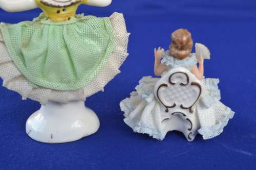 Two Small Dresden Lace Figurines