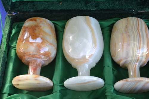 Set of Six Vintage Onyx Goblets in Original Presentation Box