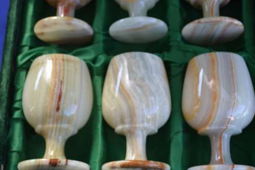 Set of Six Vintage Onyx Goblets in Original Presentation Box