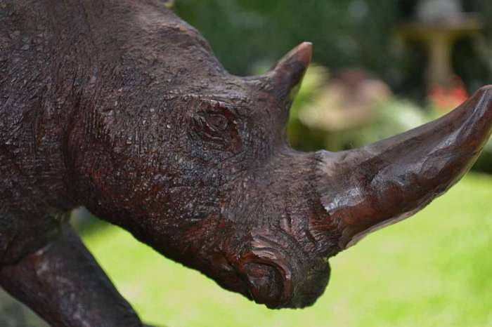 Large Wooden Hand Crafted Rhino - Justice Ncube