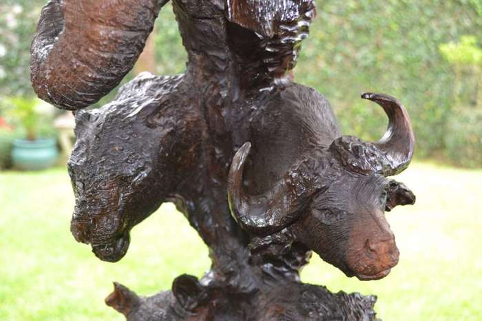 Large Totem Style Big 5 Wooden Carving