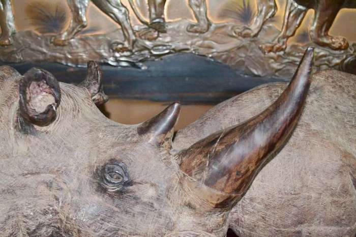 Justice Ncube - Large Double Rhino Wood Carving