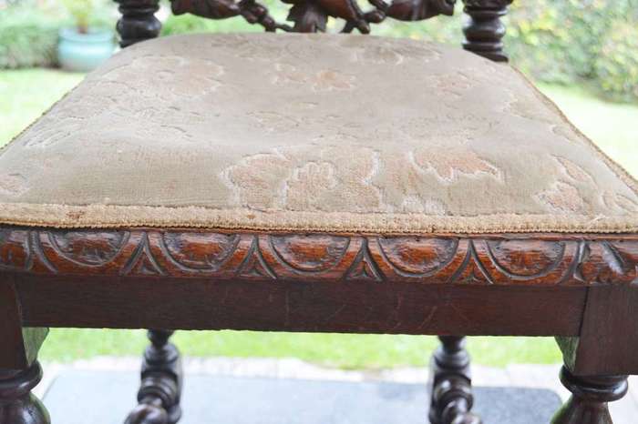 Antique Carved Oak Barley Twist  High Backed  Chair