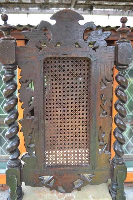 Antique Carved Oak Barley Twist  High Backed  Chair