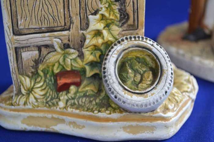 Naturecraft Hand Painted Chalkware / Stonewre Figures `News Vendor` and `Grand Finale`