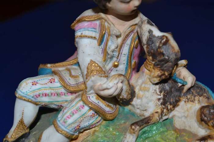 Boy with Dog Porcelain Group plus  Three Small Porcelain Figurines