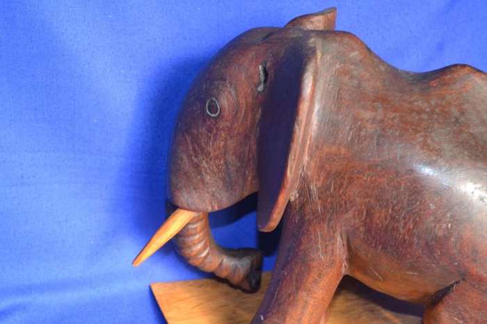 Carved Wooden Elephant on Stand