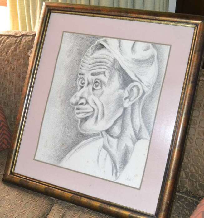 Pencil / Charcoal? Portrait - Signed, Framed Behind Glass