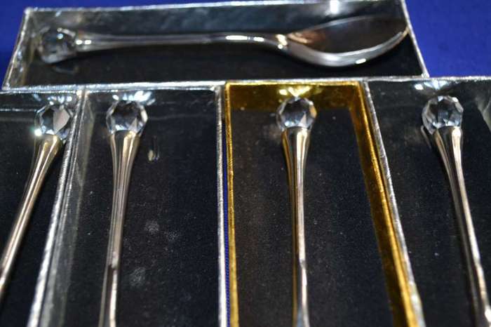 Set of Six Individually Boxed Crystal Tip Spoons