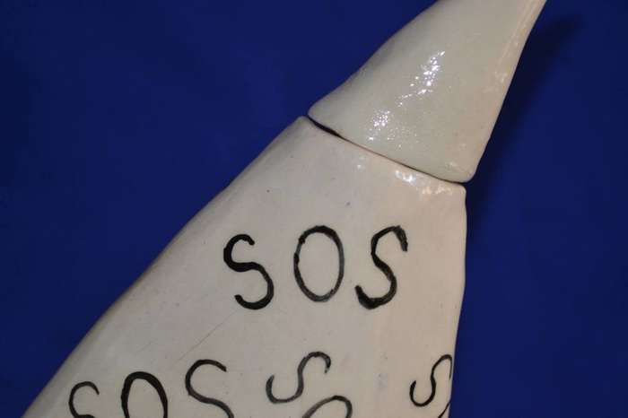 Large Ceramic Rhino Horn Shaped Decanter