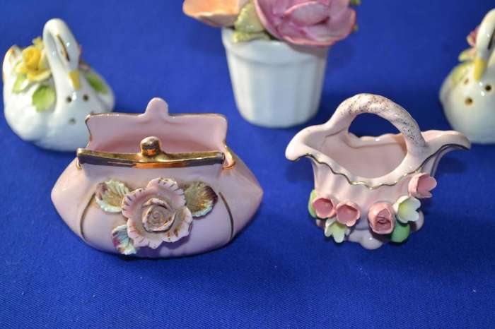 Royal Adderley Swan Salt and Pepper Shakers Plus Assorted Miniatures