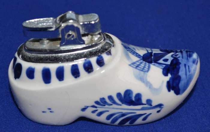 Vintage Hand Painted Delft Blue Porcelain Clog Table Lighter