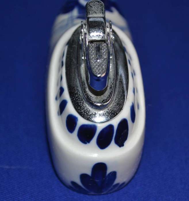 Vintage Hand Painted Delft Blue Porcelain Clog Table Lighter