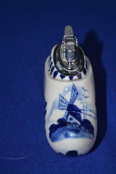 Vintage Hand Painted Delft Blue Porcelain Clog Table Lighter