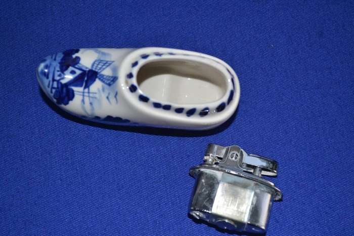 Vintage Hand Painted Delft Blue Porcelain Clog Table Lighter