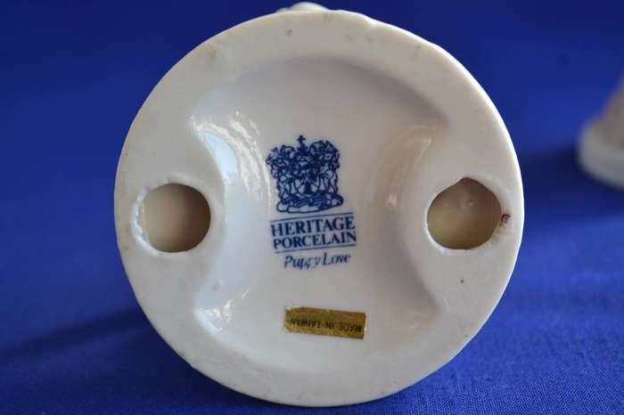 Heritage Porcelain Figurines "Puppy Love" and Girl & Kitten"