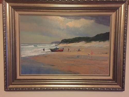 `Fishermen on Beach` Chris Tugwell, Listed South African Artist